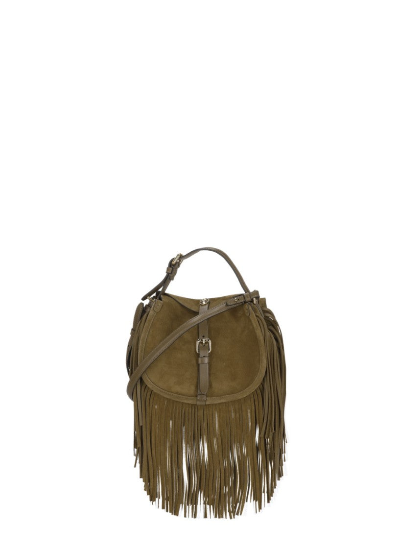 Etro Suede Leather Shoulder Bag With Fringed Detailing