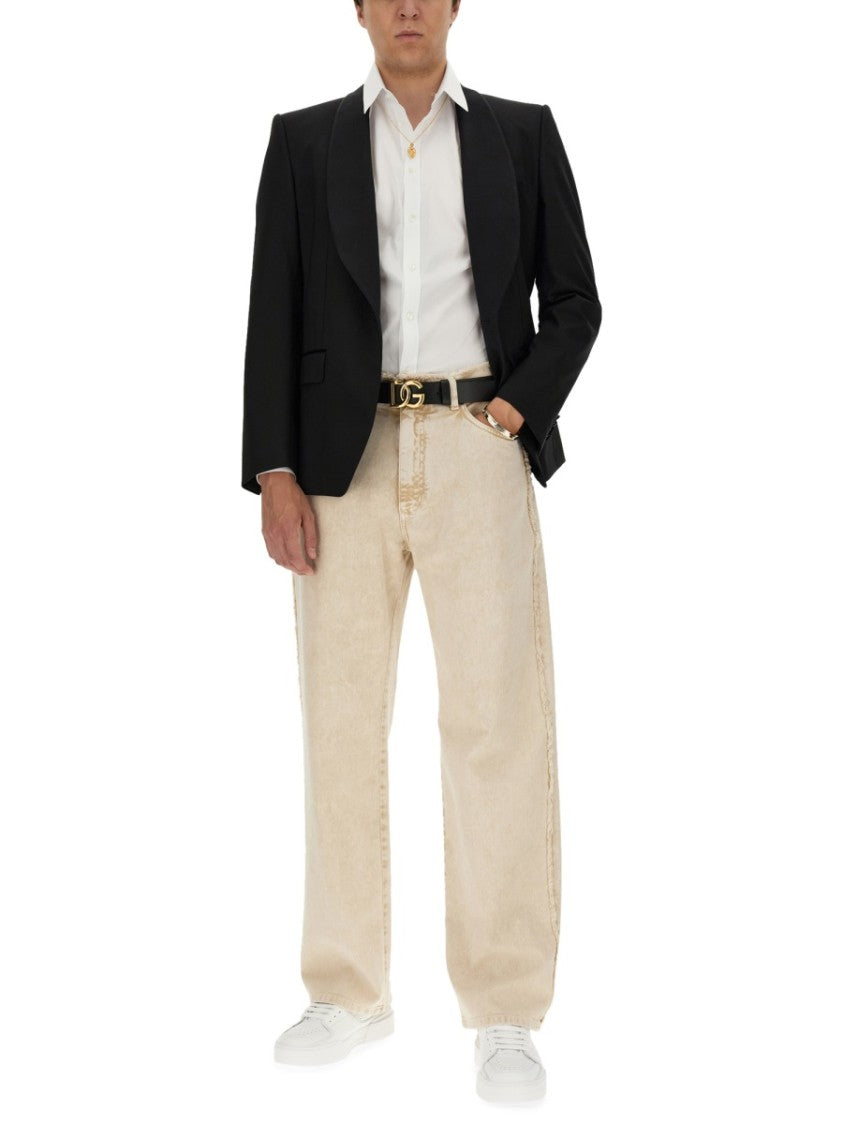 Dolce & Gabbana White Gold Fit Italian Collar Shirt