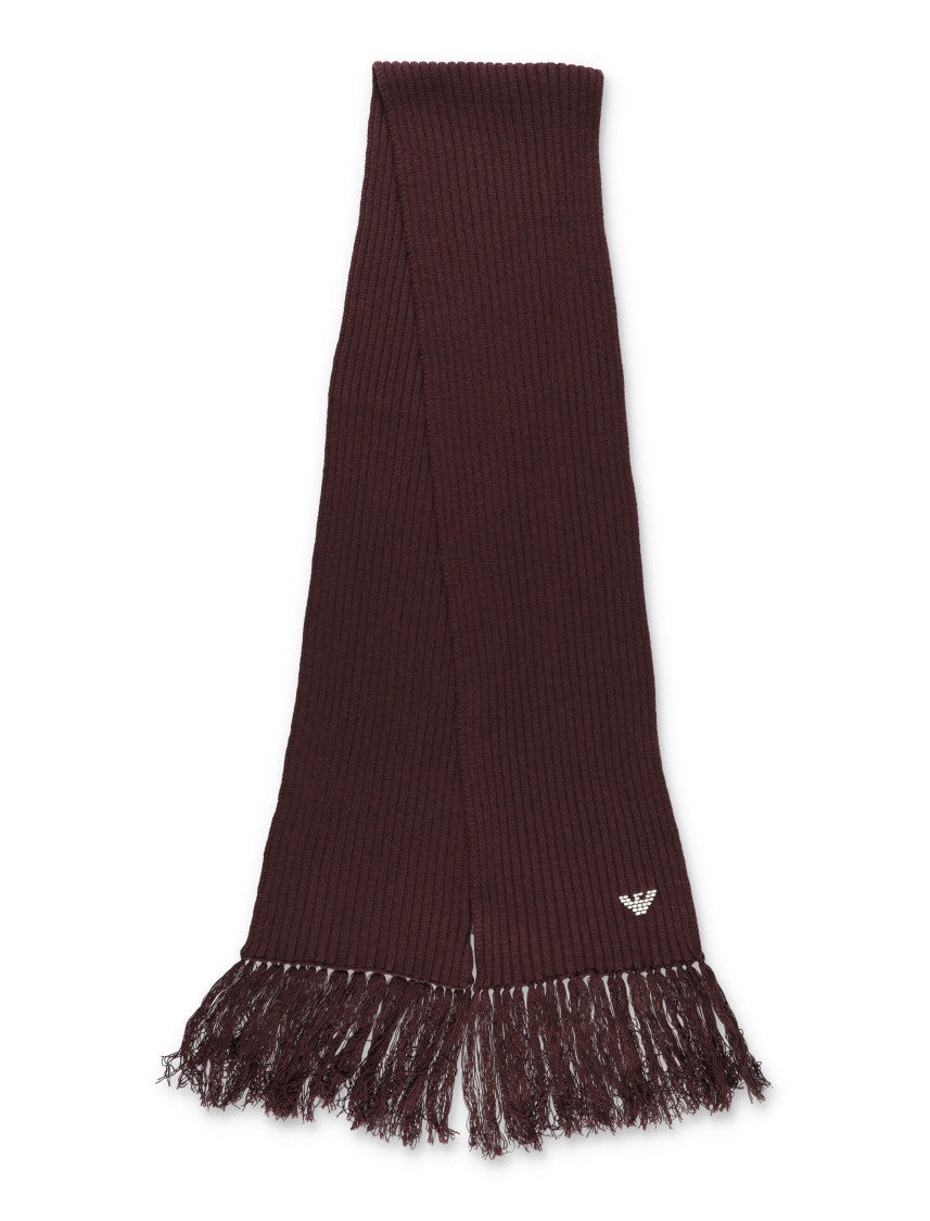Emporio Armani Ribbed Wool Scarf With Decorative Fringes