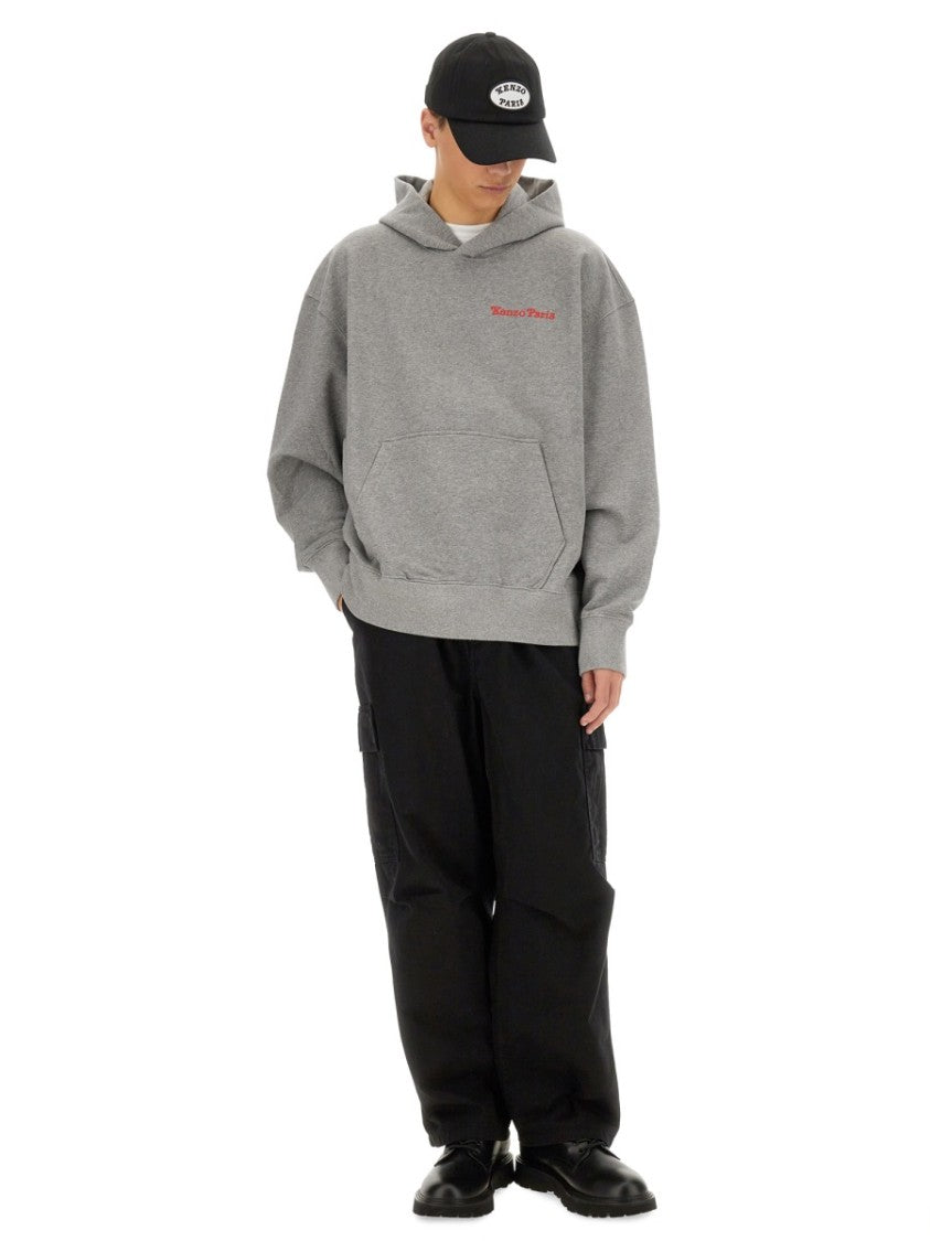 Kenzo Oversized Grey Hoodie With Tiger Graphic