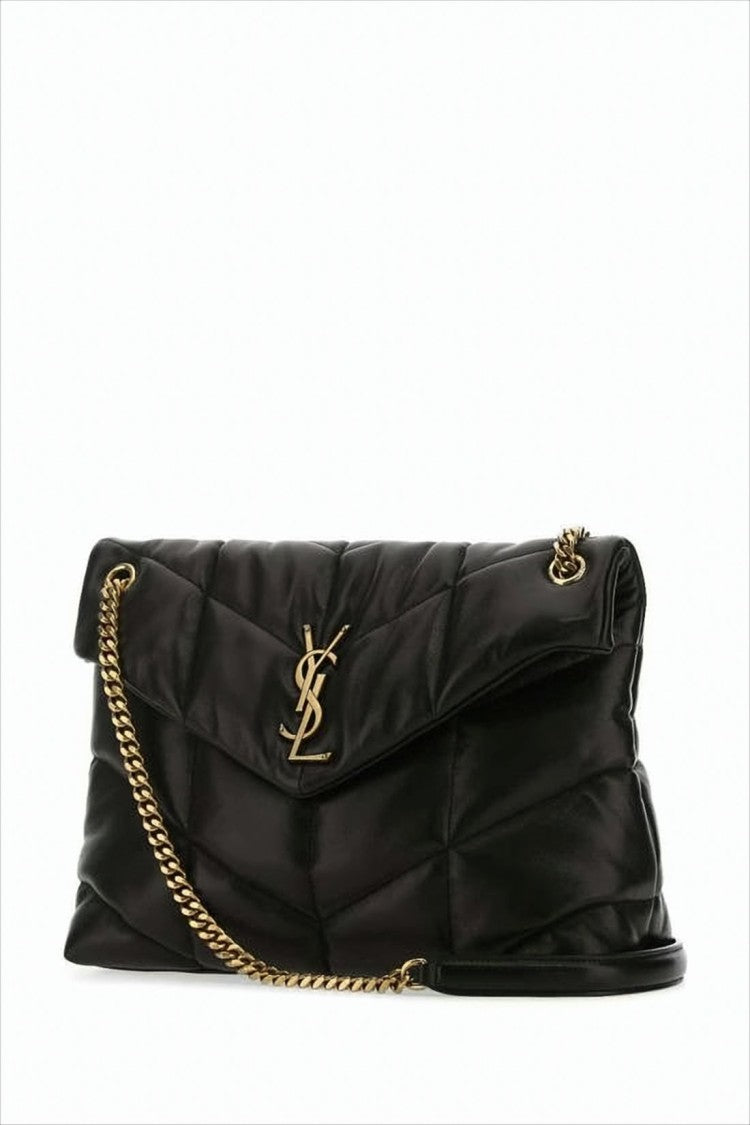 Saint Laurent Quilted Black Lambskin Crossbody Bag With Signature Logo