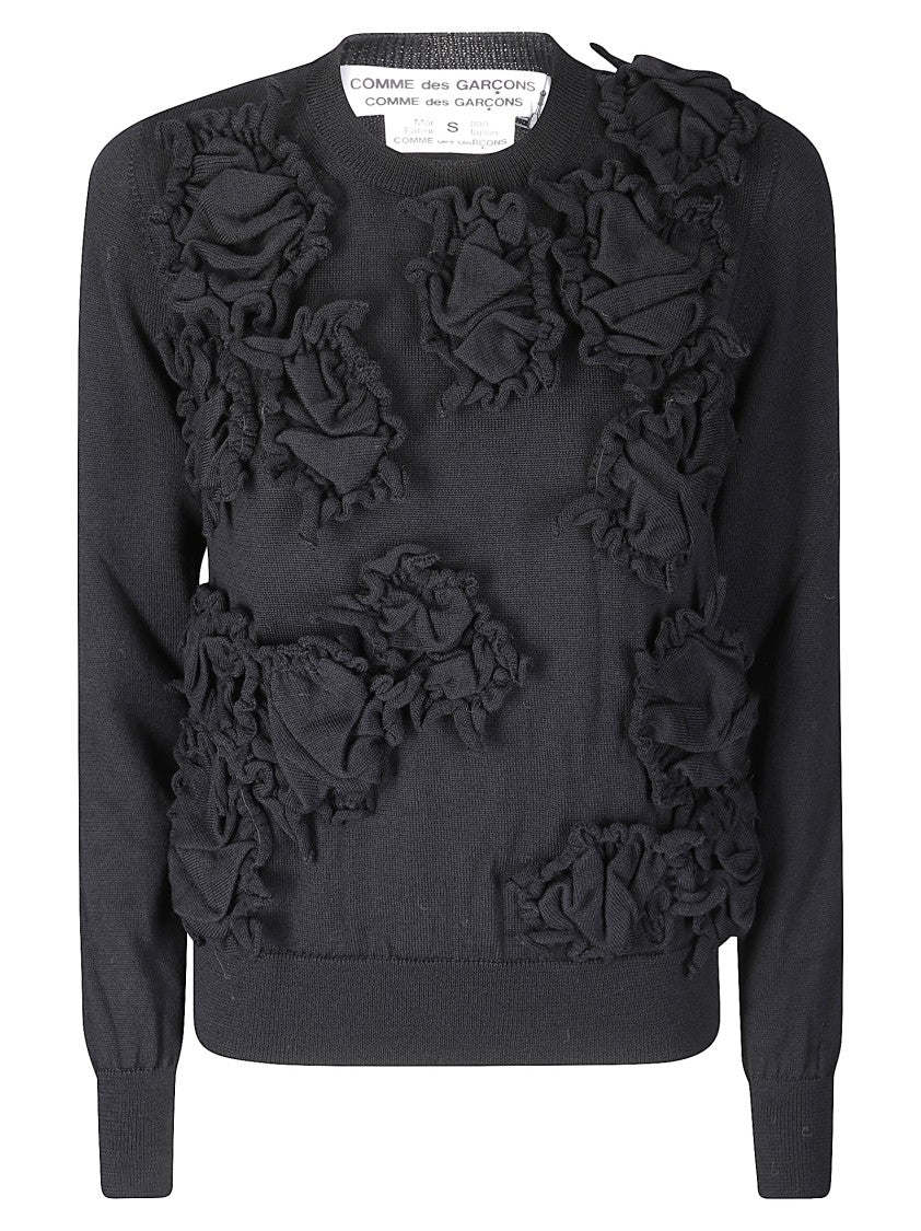 Comme Des Garçons Floral Appliqué Black Wool Sweater