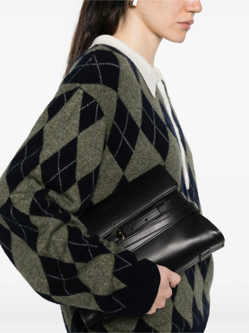 Moschino Fold-Over Nappa Leather Shoulder Bag With Gold