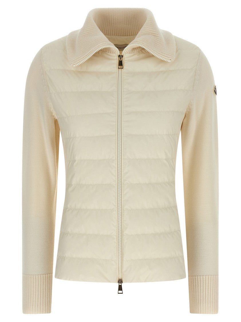 Moncler Two-Material Cardigan With Goose Down Padding And High Neck