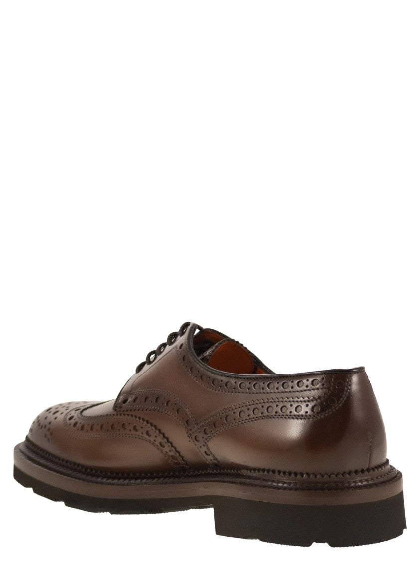 Santoni Lace-Up Derby Brogue In Leather