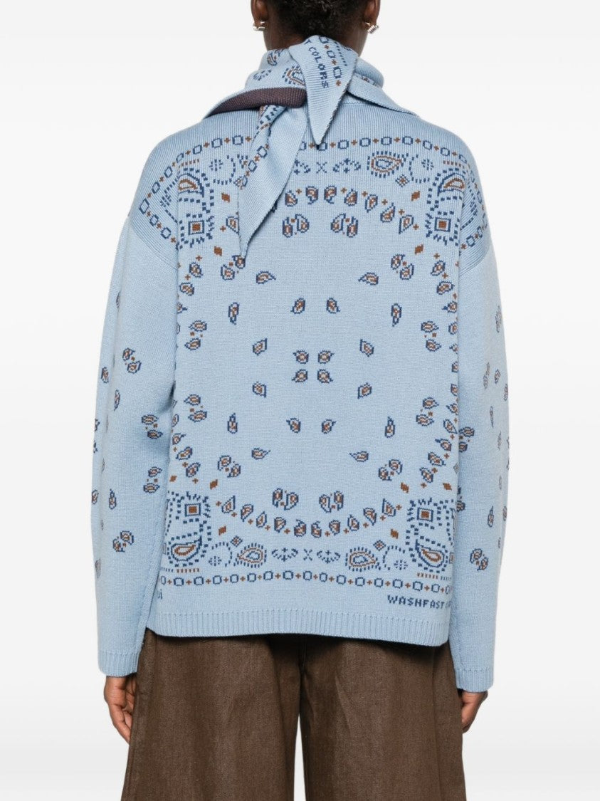 Alanui Blue Draped Turtleneck Sweater