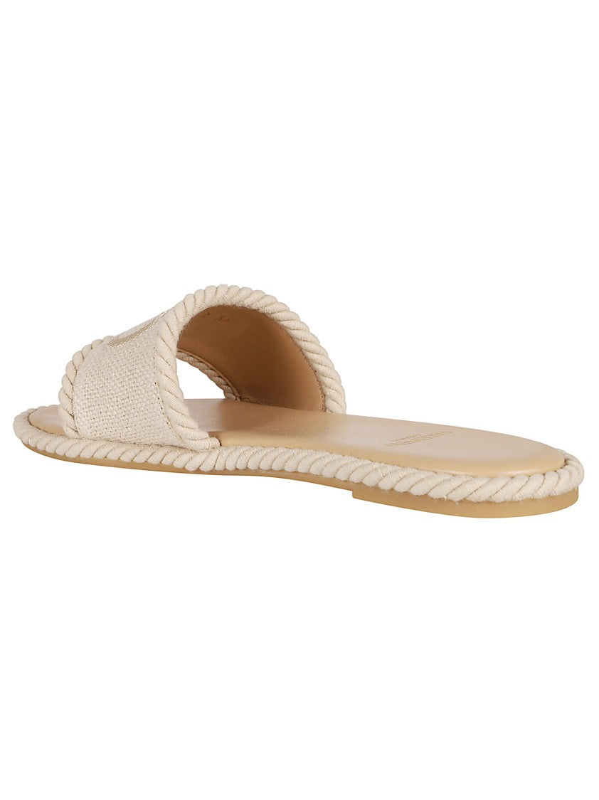 Valentino Garavani Textured Fabric Sandals With Embroidered Logo And Twisted Rope Trim