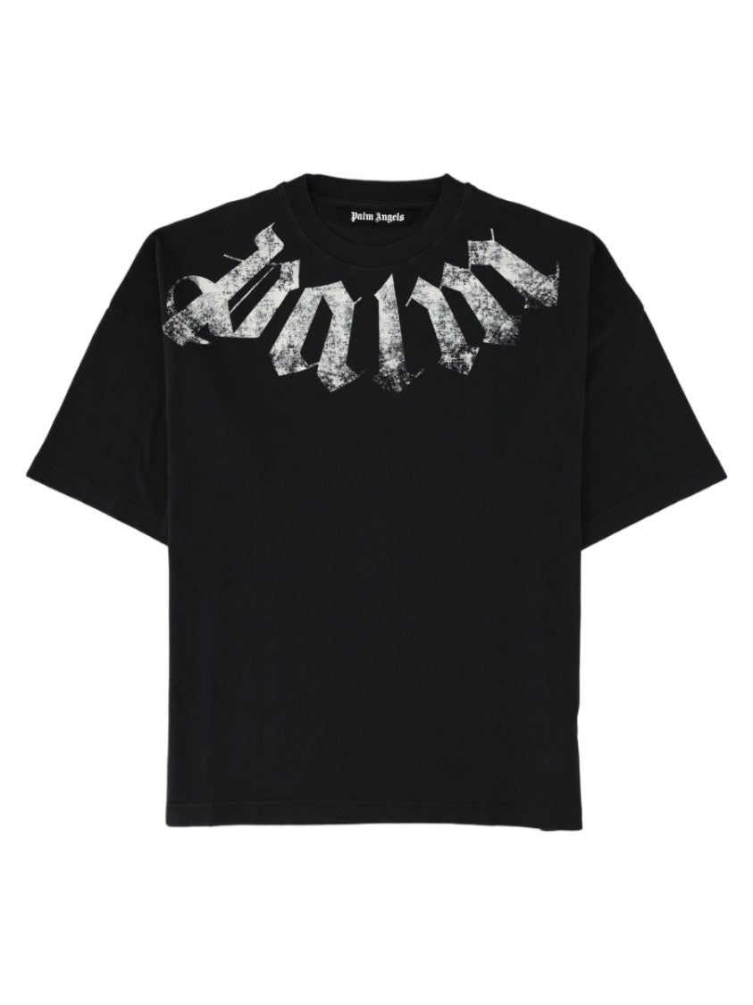 Palm Angels Black Distressed Graphic Gothic Cotton T-Shirt