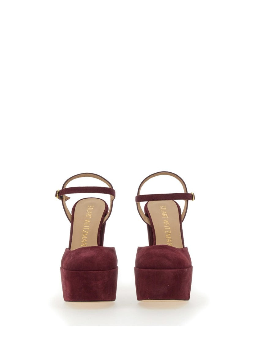 Stuart Weitzman Burgundy Suede Block Heel Platform Pumps
