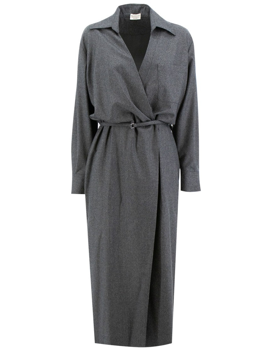 Brunello Cucinelli Wrap-Style Midi Dress With Plunging Neckline