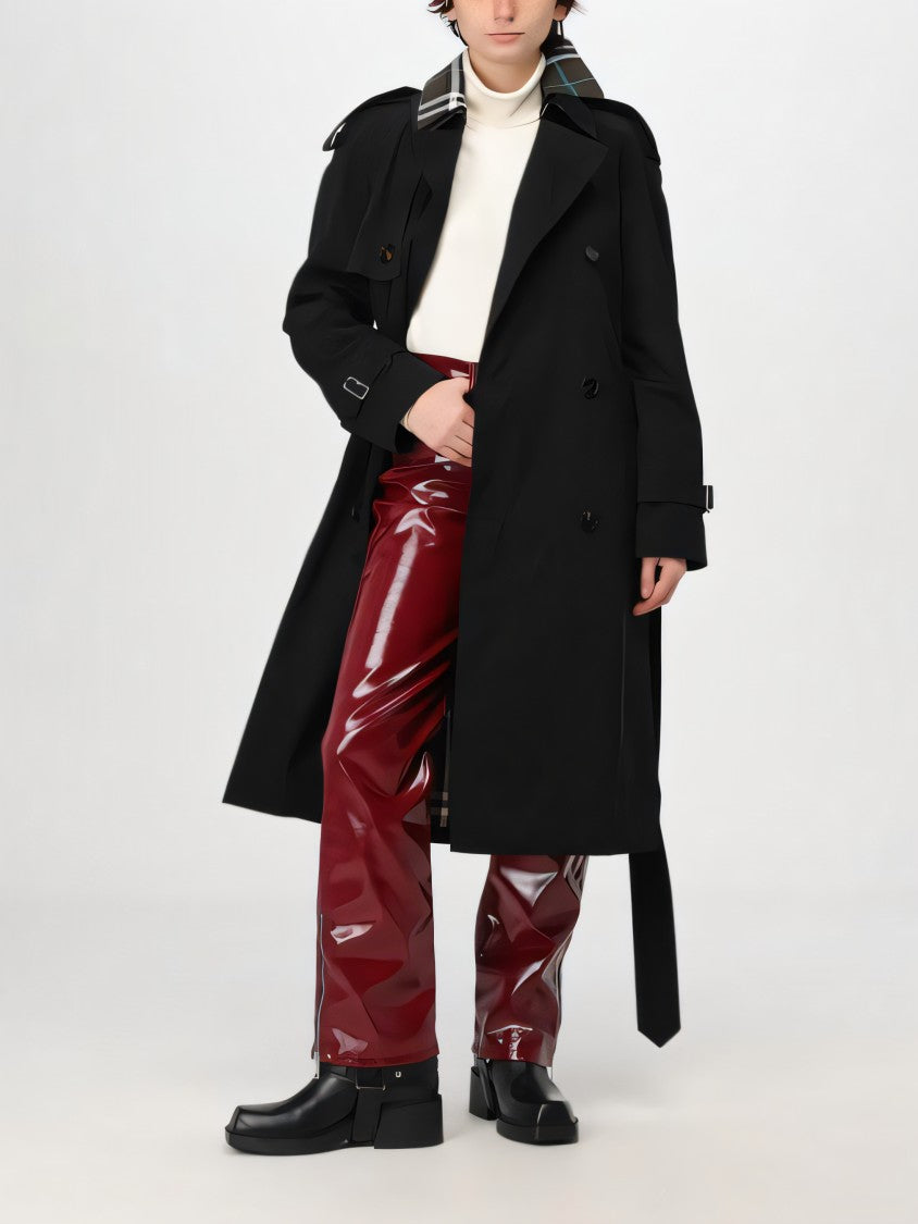 Burberry Double-Breasted Trench Coat With Distinctive Plaid Detail