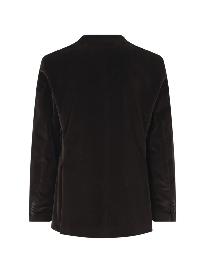 Tagliatore Dark Brown Double-Breasted Peak Lapel Velvet Blazer