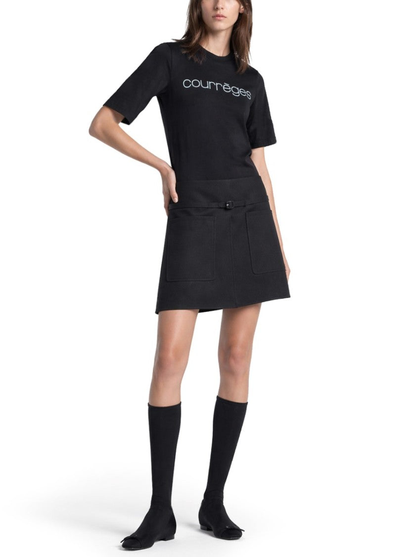Courrèges Black Light Blue Logo Fitted T-Shirt