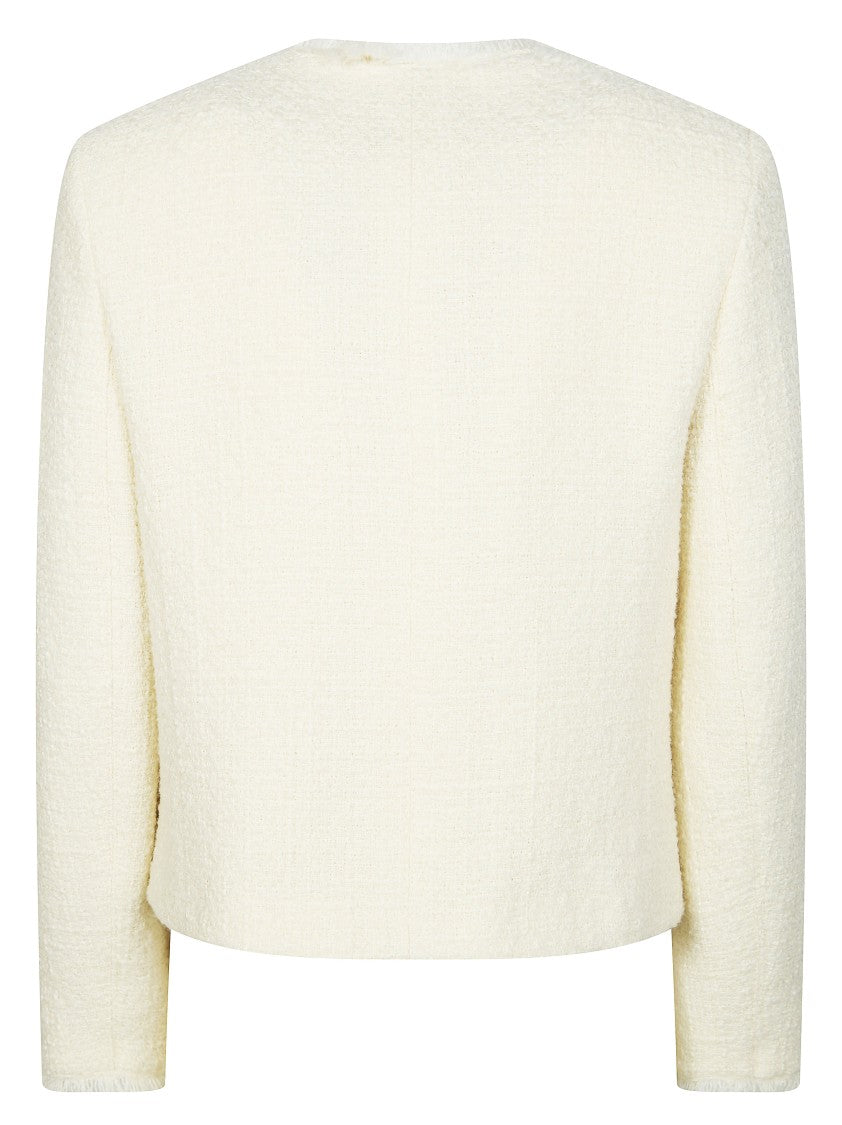 Max Mara Cropped Collarless Jacket With Textured Fabric And Metallic Buttons