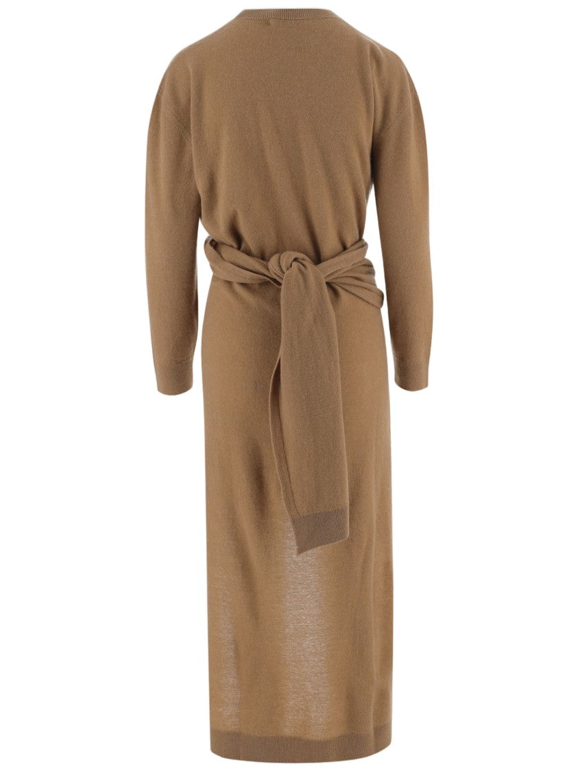 Darkpark Light Brown Draped Wool Cashmere-Blend Midi Dress