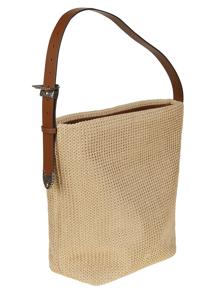 Pinko Big Bucket Woven Texture Bucket Bag