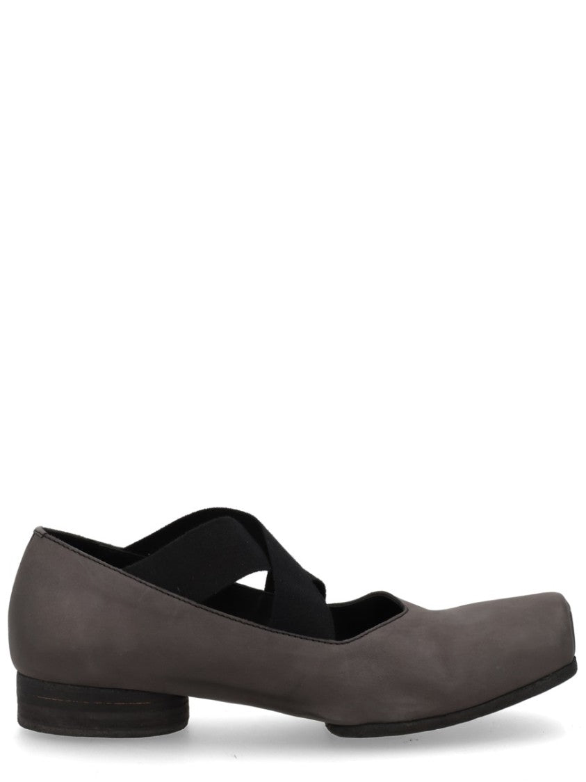 Uma Wang Grey Square Toe Elastic Straps Flats