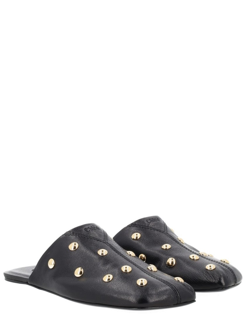 Chloé Rita Pointed-Toe Studded Leather Mules