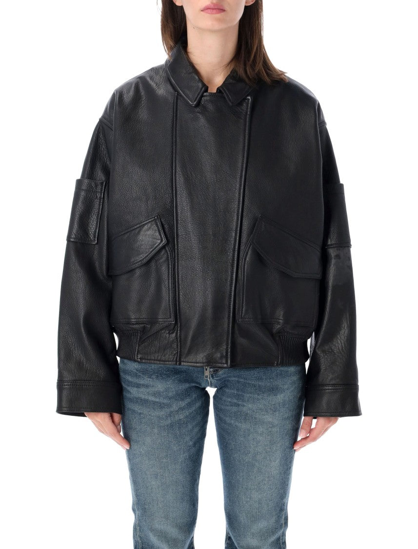 Sword Suede Boxy Oversized Bomber Jacket