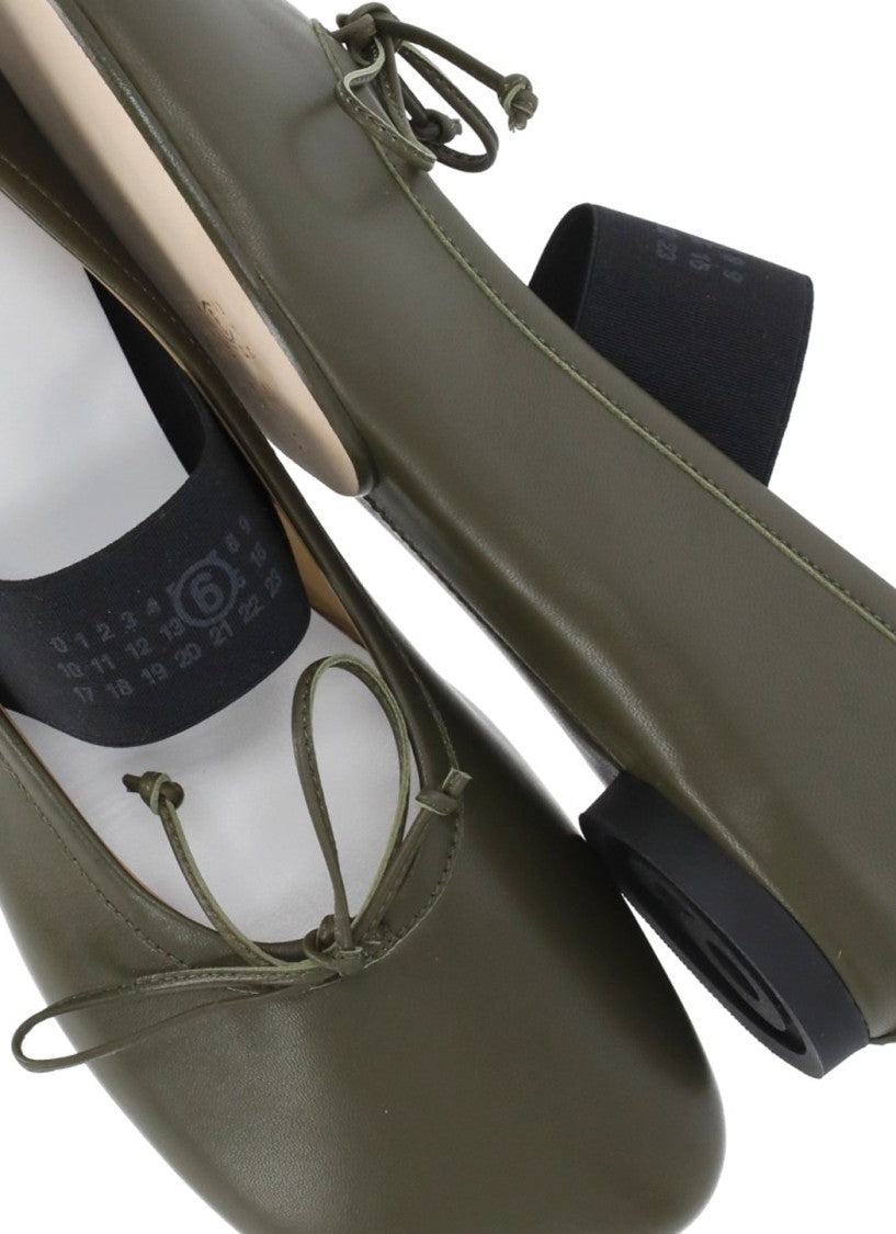 Mm6 By Maison Margiela Green Four Stitches Leather Squared-Toe Flats