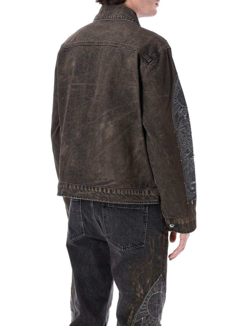 Who Decides War Mechanic Distressed Graphic Trucker Jacket