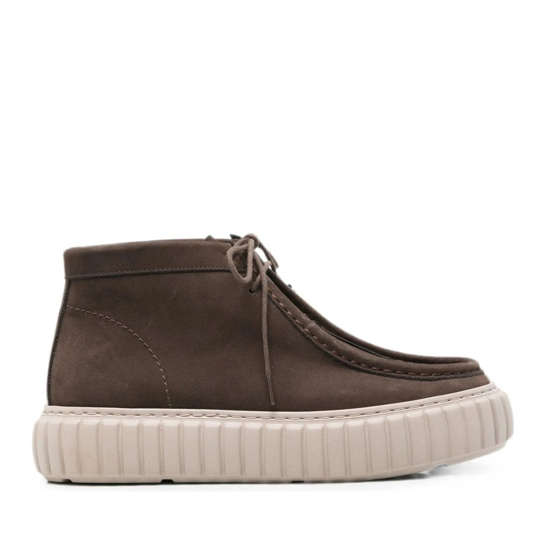 Sergio Moretti Brown Moccasin-Stitched Lace-Up Leather Boots