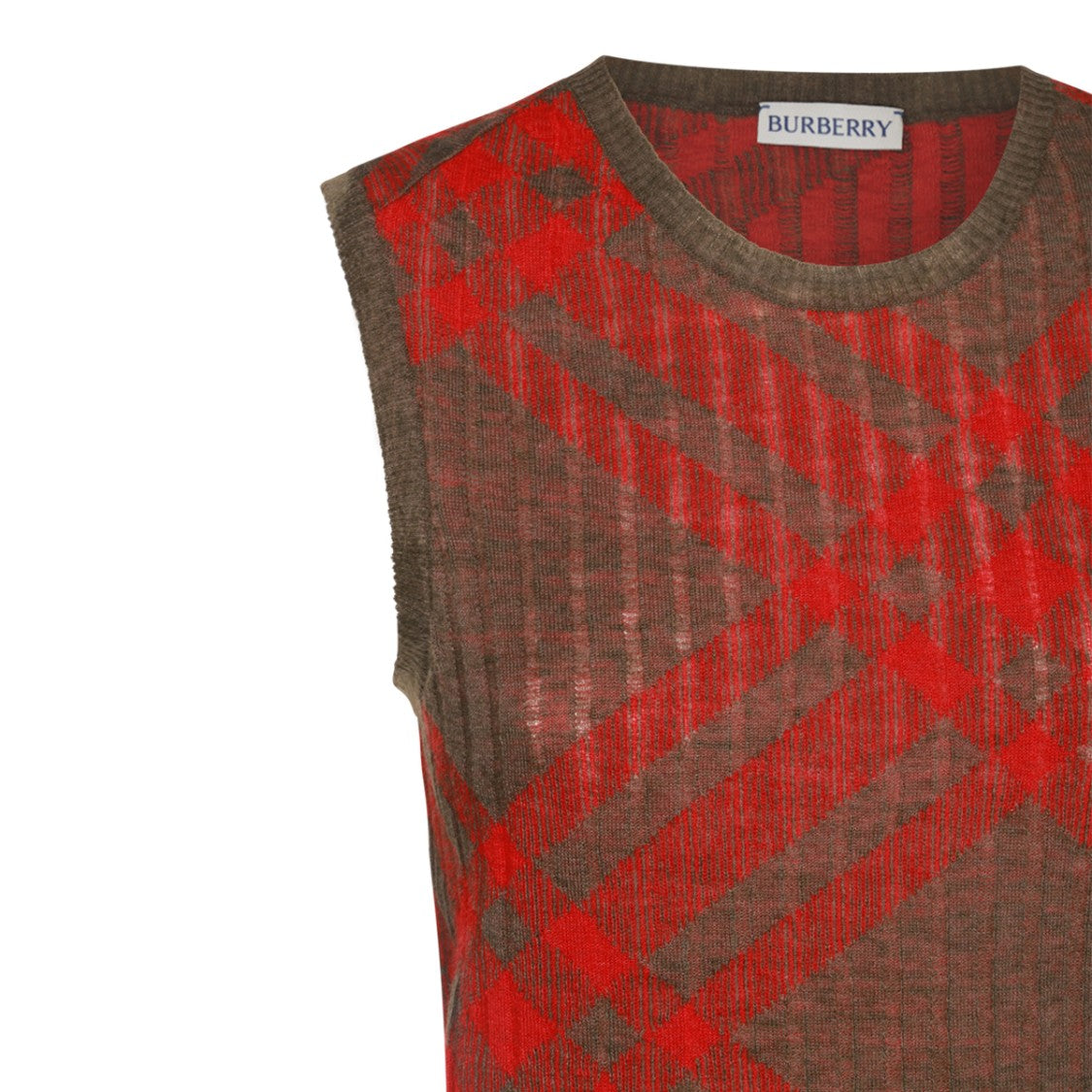 Burberry Check Pattern Ribbed Tank Top With Round Neckline