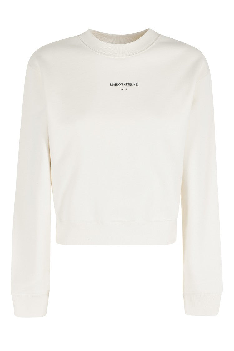 Maison Kitsuné Cream Cropped Front-Embroidered Cotton Sweatshirt