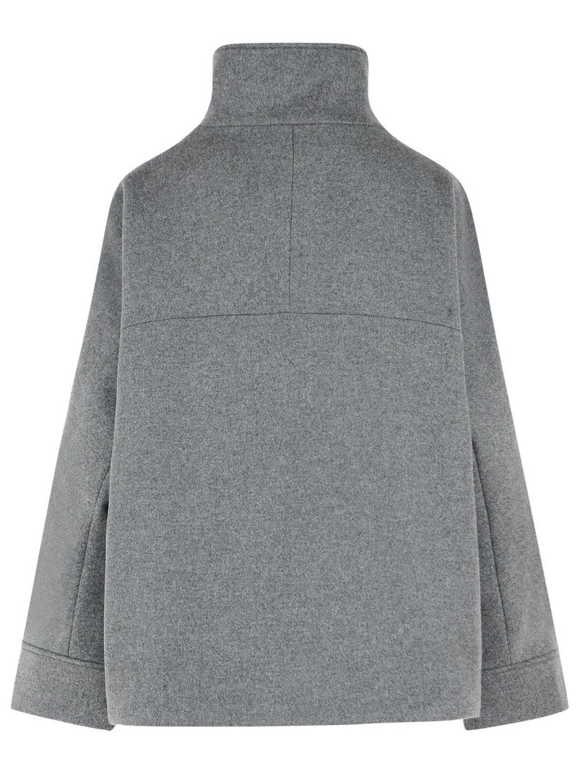 Closed Wool Blend Jacket With Raised Neck And Flap Pockets