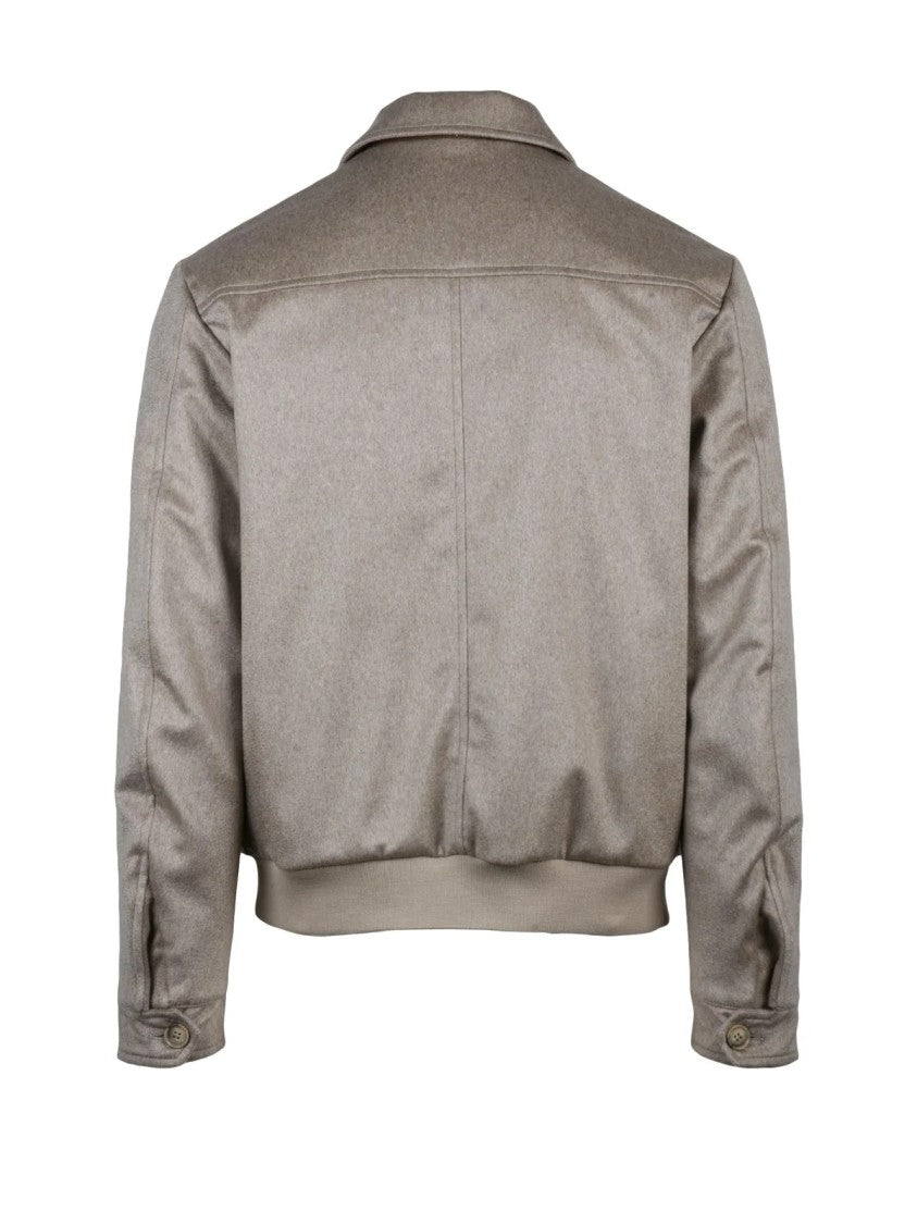 Luigi Borrelli Napoli Beige Cashmere Aviator Jacket