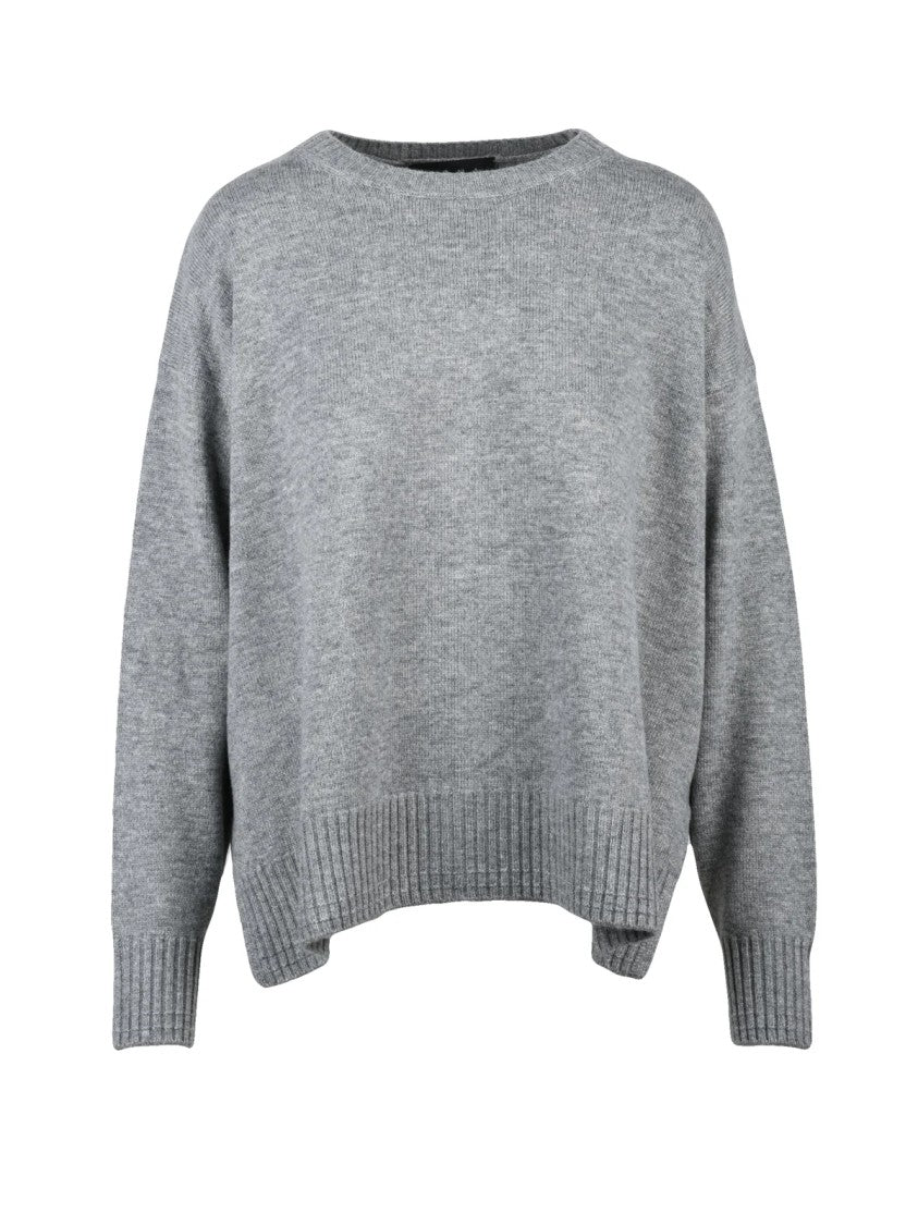 Icona Heathered Grey Oversized Crewneck Sweater With Ribbed Edges