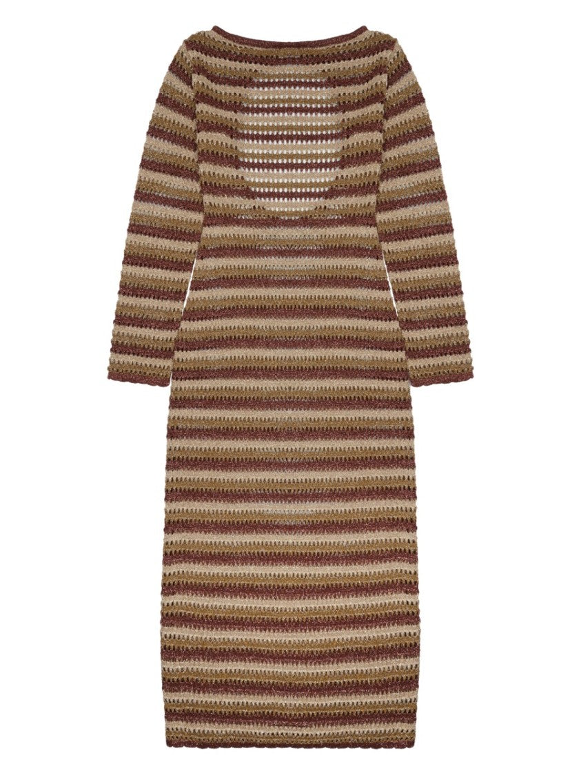Mc2 Saint Barth Knitted Mini Dress With Horizontal Stripes And Cutout Back Detail
