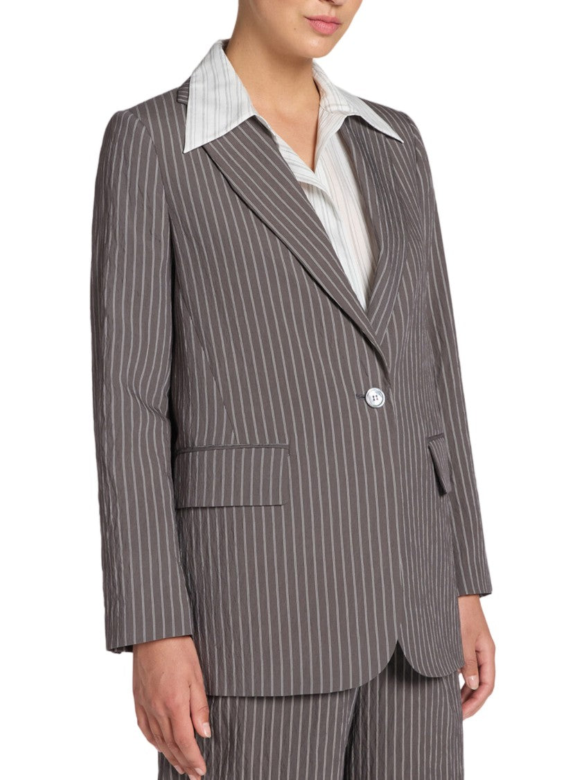 Elena Miro` Classic Tailored Brown Pinstripe Woven Blazer