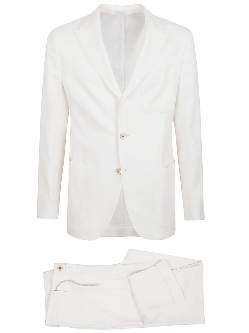 Eleventy Modern Fit White Suit With Notch Lapel