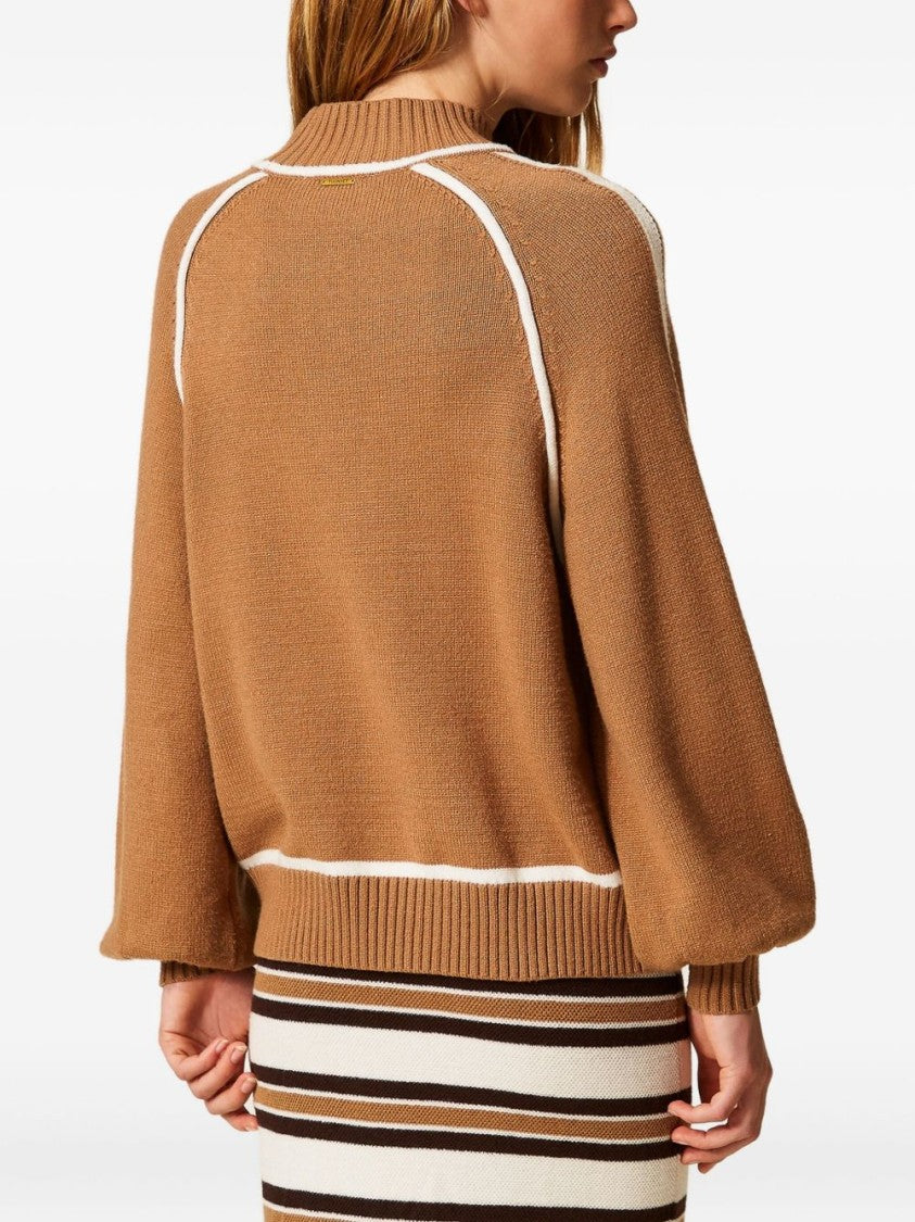 Twinset U&B Camel Brown Balloon Sleeve Sweater