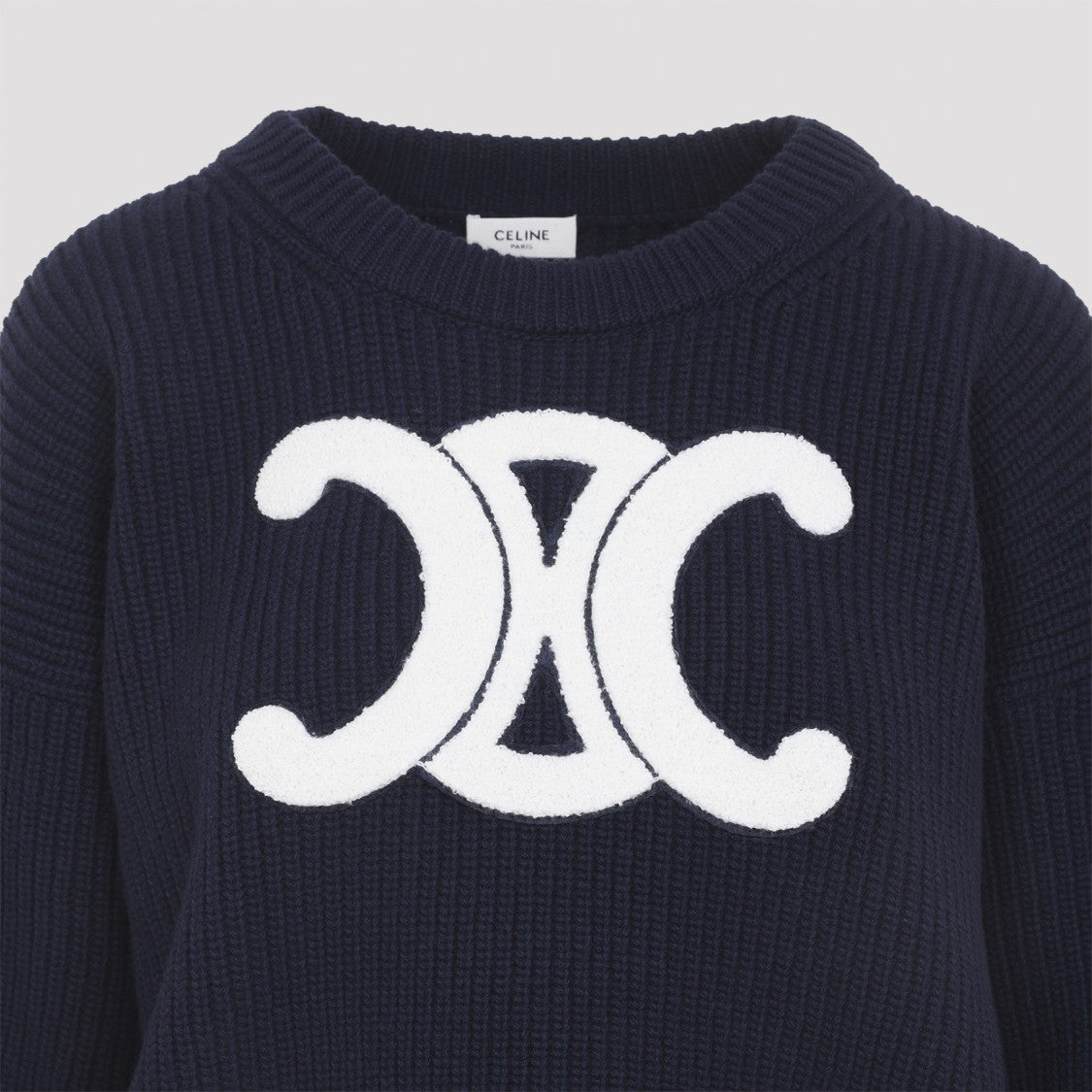 Celine Triomphe Navy Wool Pullover With Distinctive Patch
