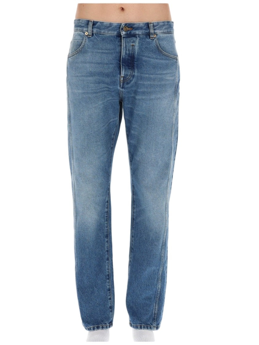 Balmain Straight-Leg Faded Wash Cotton Jeans