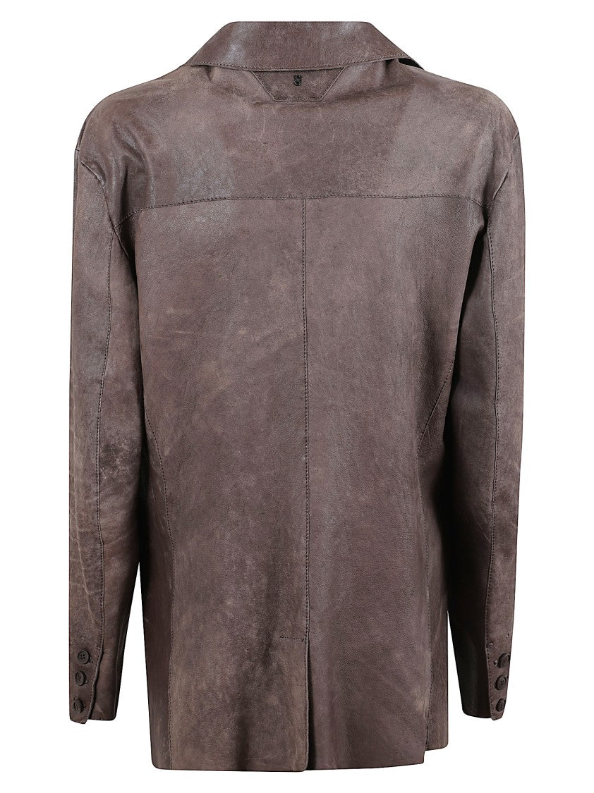 Salvatore Santoro Brown Leather Jacket With Notched Lapel