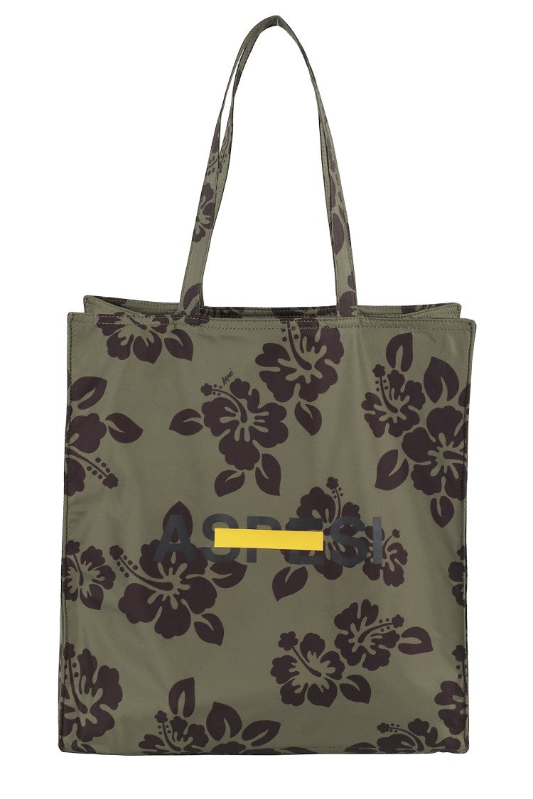 Aspesi Hibiscus-Printed Nylon Shopper Bag