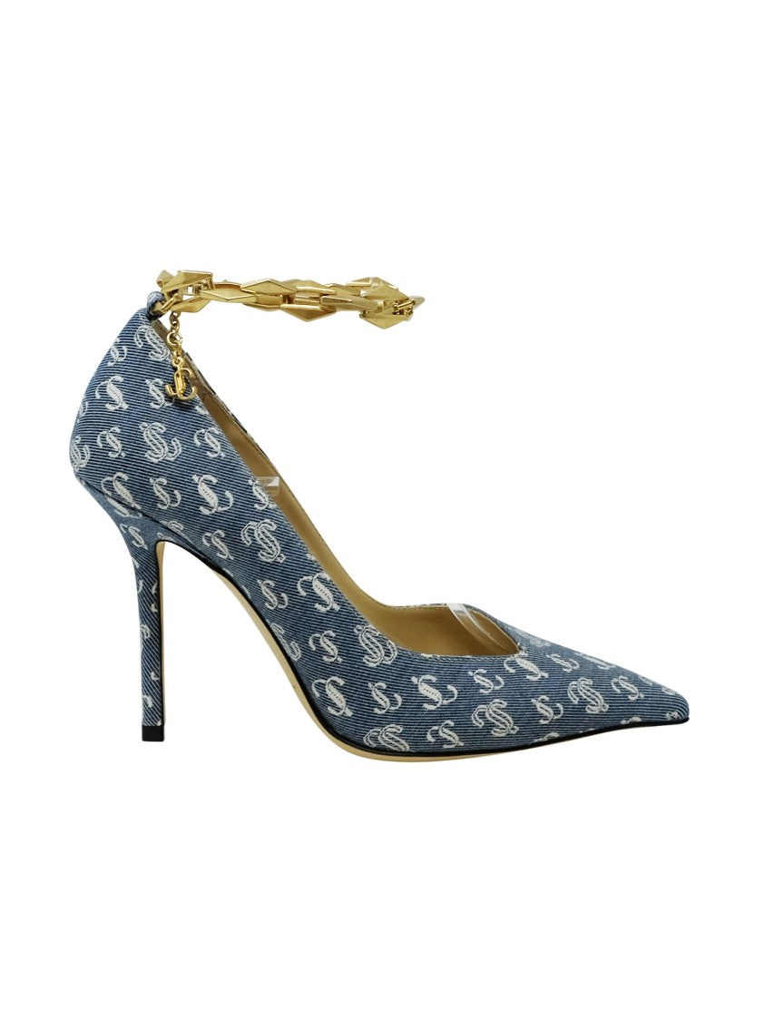 Jimmy Choo Denim Fabric Diamond Talura Pumps