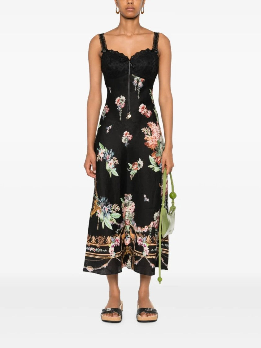 Camilla Lace-Trimmed Floral-Print Midi Dress