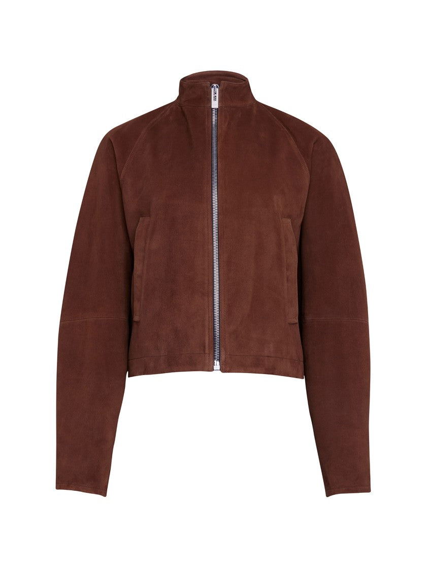 Alaïa Brown Suede Jacket With Mandarin Collar