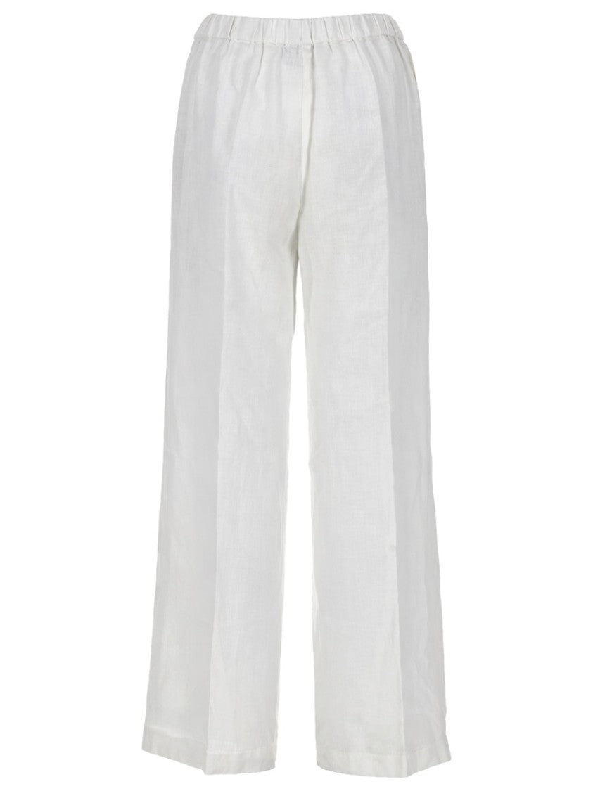 Aspesi Neutrals Elastic Waistband Linen Wide-Leg Pants