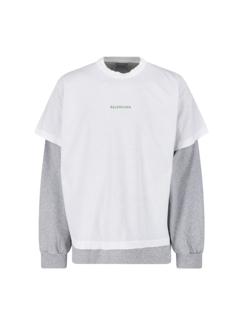 Balenciaga Layered White Cotton T-Shirt With Contrasting Long Sleeves