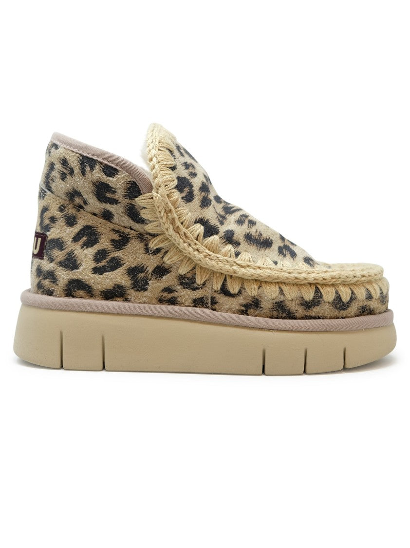 Mou Bounce Sneakers Hairy Cow Suede Leopard Brandy