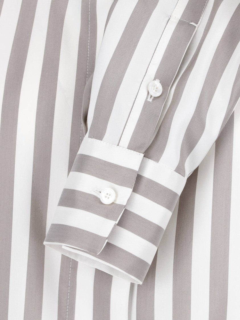 Kiton Beige Silk Striped Classic Collar Shirt