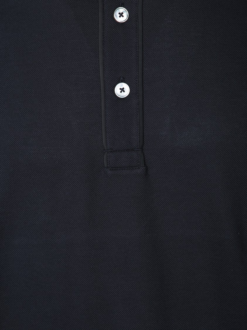 Zegna Blue Piquet Polo With Leather