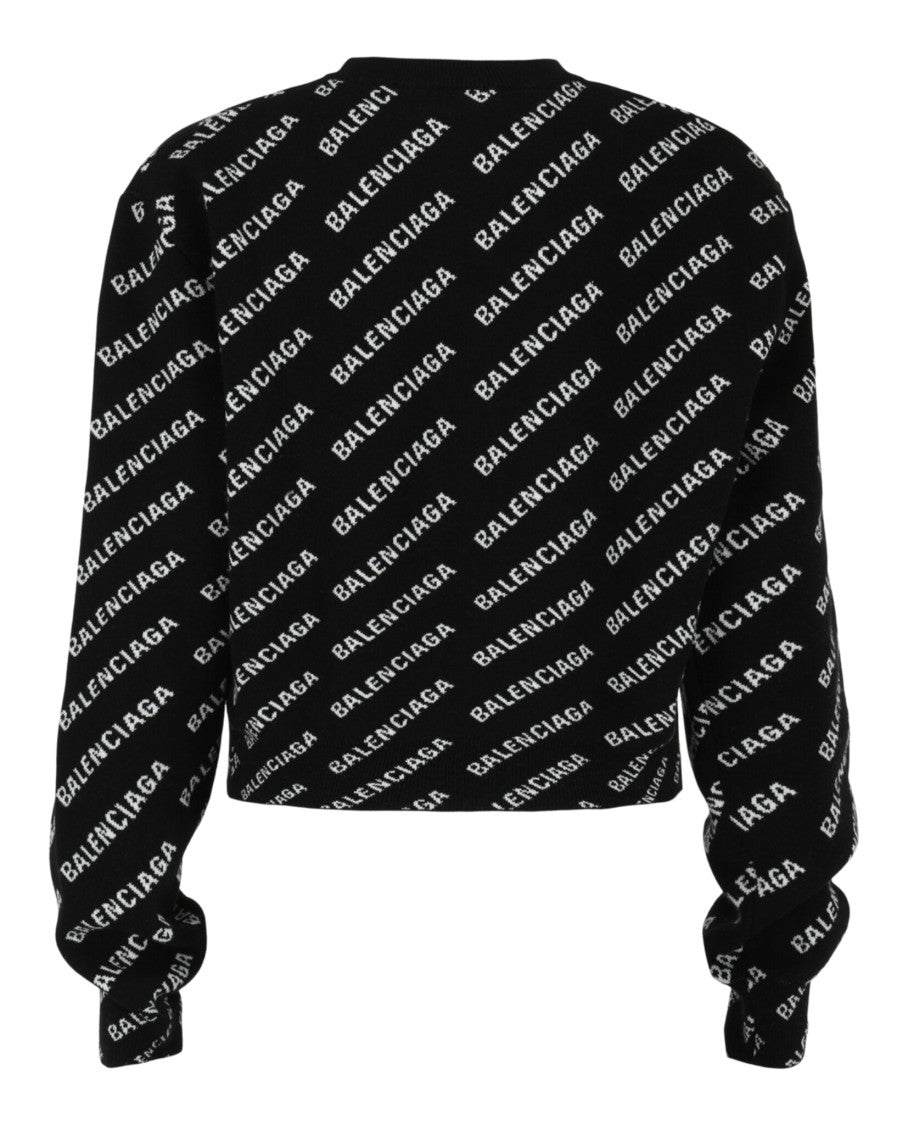 Balenciaga Allover Logo Cropped Sweater