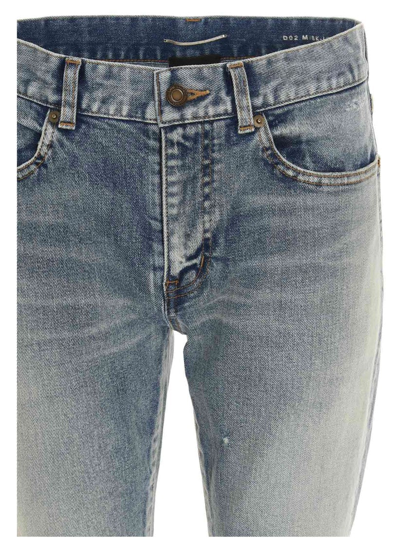 Saint Laurent Slim-Fit Distressed Denim Jeans