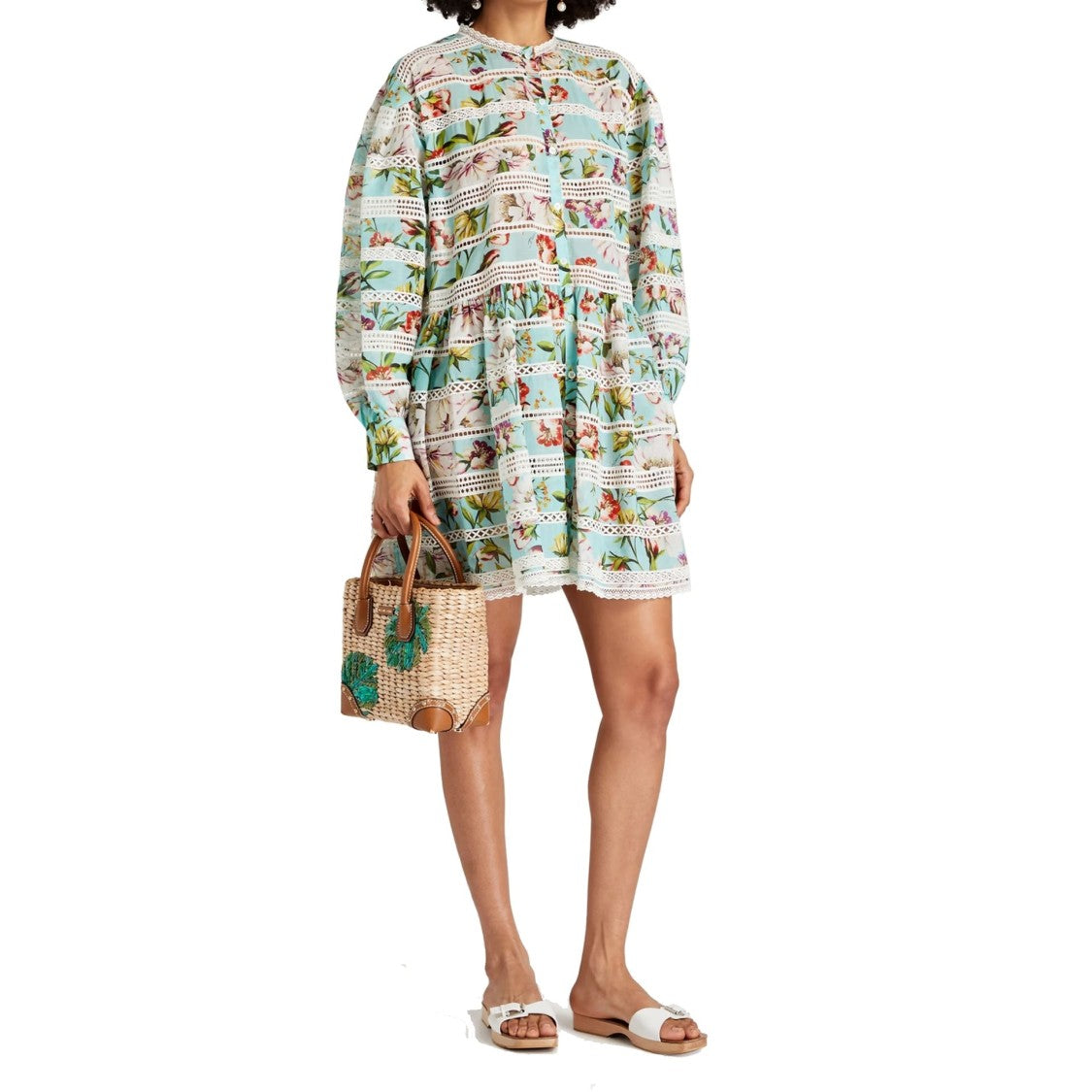 Dolce & Gabbana Floral Print Mini Dress With Lattice Trims